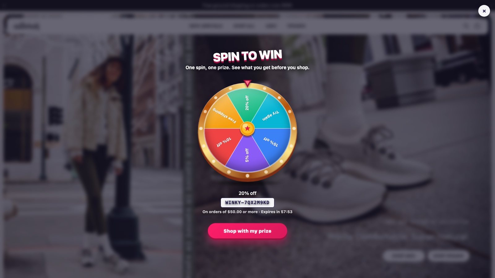 A winner's discount code with a countdown
